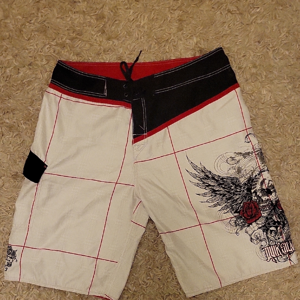 Quiksilver White and Red Board Shorts